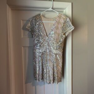 Gianni Bini Silver and Cream Sequin Romper